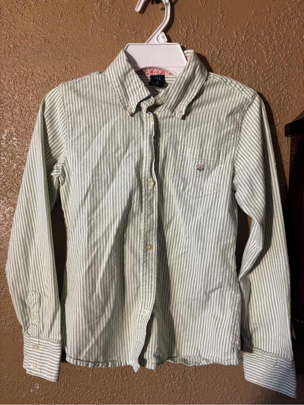 GAP Light Green and White Striped Button-Down Shirt